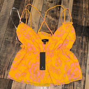 Lulu's Yellow & Pink Floral Smocked Peplum Cami